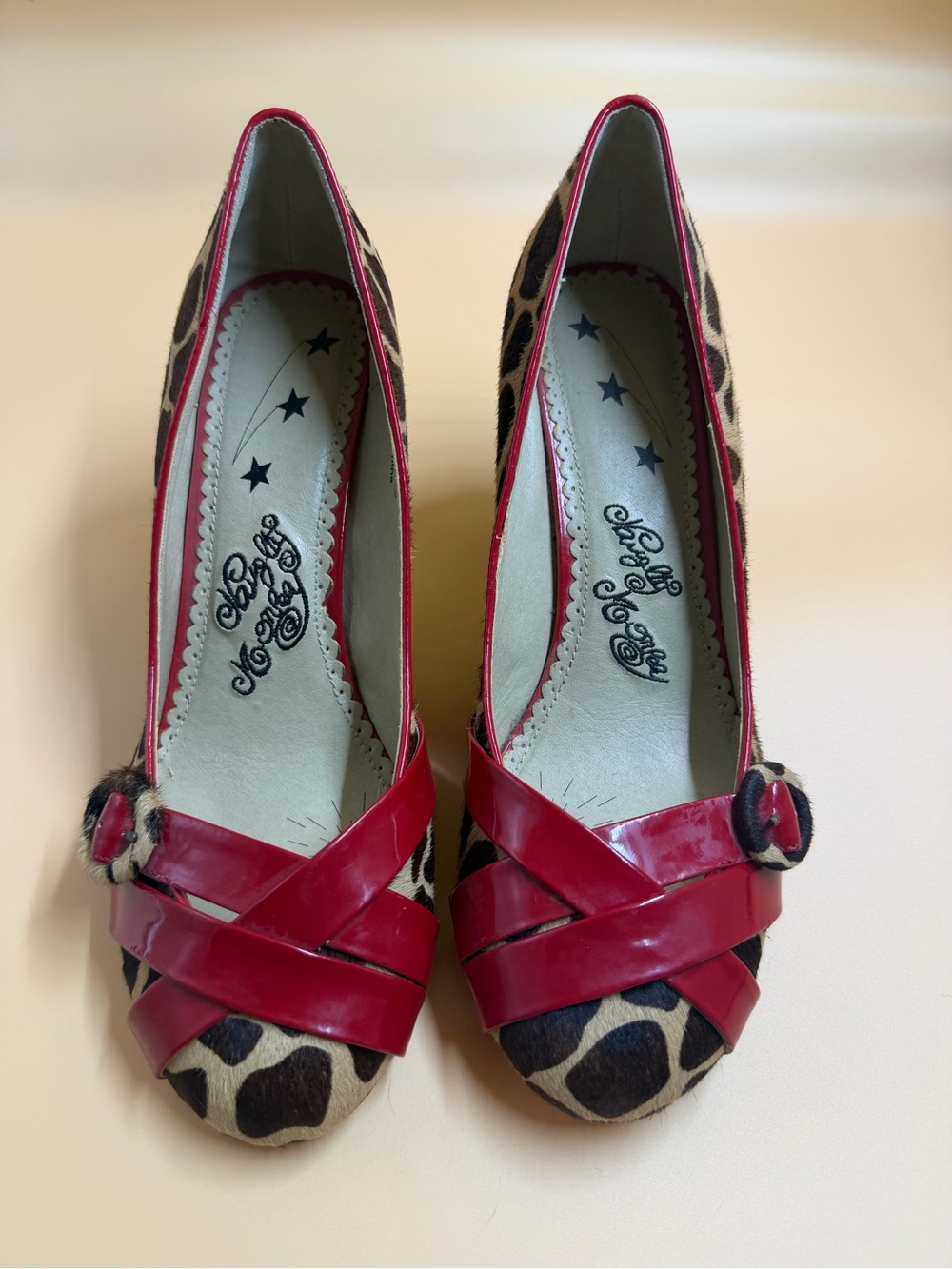 Naughty Monkey Leopard Print Heels with Red Accents